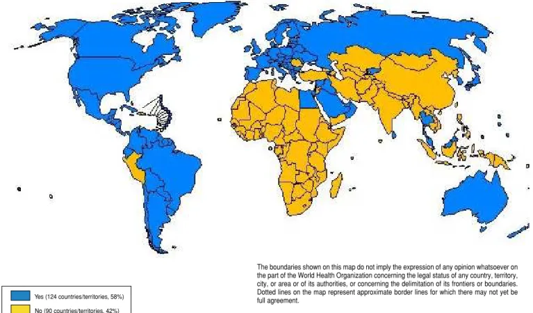 FIGURE 1. Countries/territories with rubella vaccine in the national immunization system in 2002