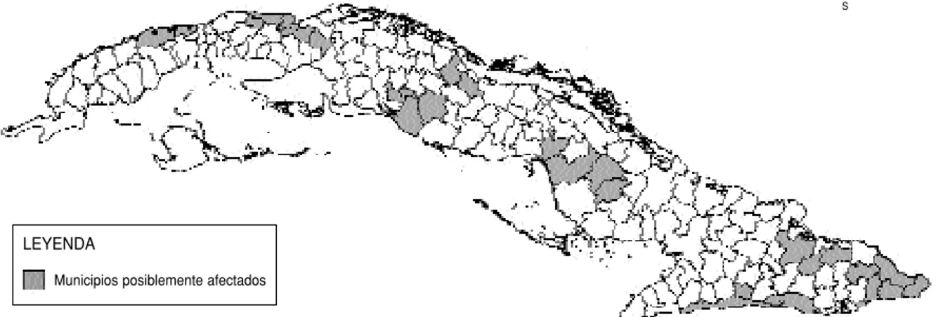 FIGURA 6. Municipios con características topográficas que favorecen la presencia de fluoruro en el agua de consumo