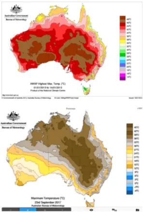 Figura 3: Informação cromática de  temperaturas num mapa da Austrália e  visto por um daltónico