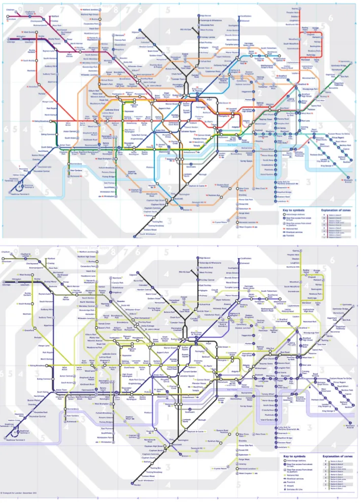 Figura 4: Em cima, mapa do Metro de Londres (fonte: Transport for London)