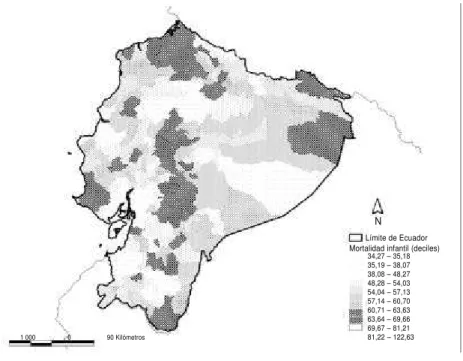 FIGURA 16. Prevalencia de analfabetismo femenino (%) en Ecuador, por unidades geográficas subnacionales de segundo nivel, en 1995