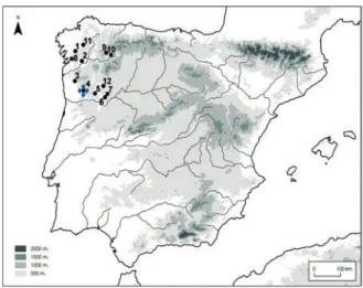 Fig. 1.  Sites in Northwest Iberia, mentioned in the text: 1. Castro- Castro-vite (A Estrada); 2