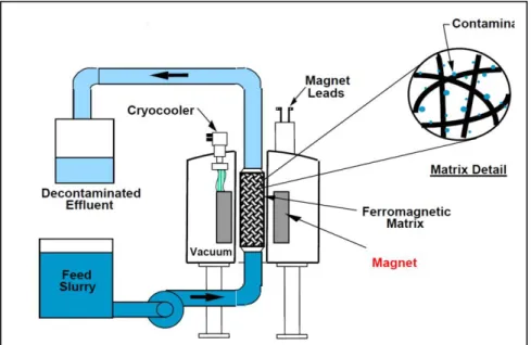 Figure 1.9: Schematic diagram of magnetic separation in wastewater  (Stefusova et al, 2012) 