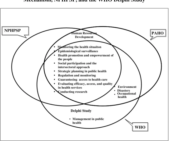 Figure 2. Areas where the EPHF Coincide, Proposed Conceptual Mechanism, NPHPSP, and the WHO Delphi Study
