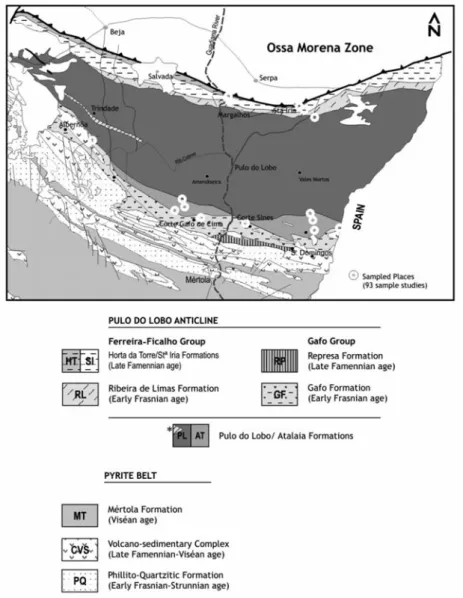 Fig. 3 – The Pulo do Lobo Geology (and studied localities).