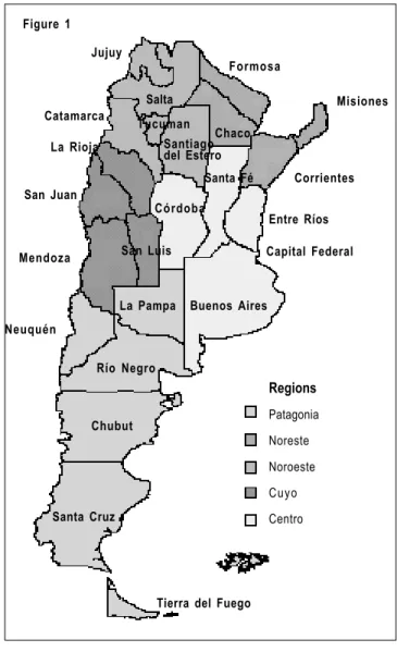 Figure 1 Regions Patagonia Noreste Noroeste Cuyo Centro MisionesFormosaJujuyRío NegroNeuquénMendozaSaltaCatamarcaSanta CruzChubutLa PampaSan JuanCorrientesLa Rioja