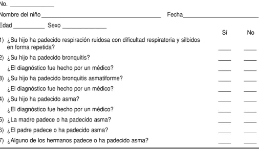 CUADRO 1. Cuestionario utilizado en una encuesta sobre prevalencia del asma en esco- esco-lares de Mérida, Yucatán