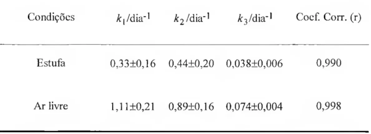 Tabela III: Constantes do modelo de dissipação e coeficientes de correlação. 