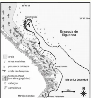 Figura  2  –  Mapa  da  área  marinha  protegida  de  Punta  Francés  e  habitats  presentes