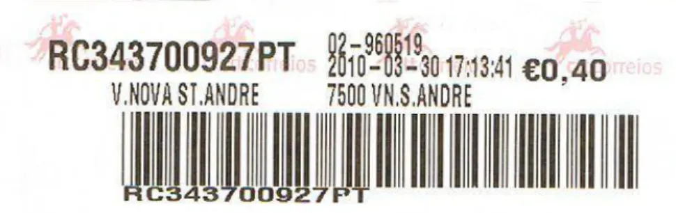 Fig 60. Etiqueta com valor de porte em substituição do selo.