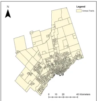 Figure 1. Toronto census metropolitan area (CMA) per census tract. 