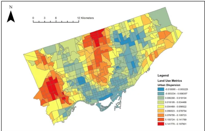 Figure 4. Urban dispersion in Toronto between 2000 and 2010. 