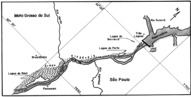 Figura 2: Mapa esquemático do rio Paraná, com a localização dos pontos de amostragem.