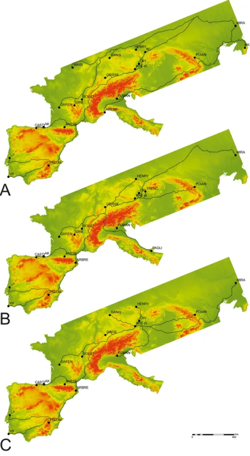 Fig 4. Map with site locations and optimal-path routes for the dispersal of the Gravettian techno- techno-complex