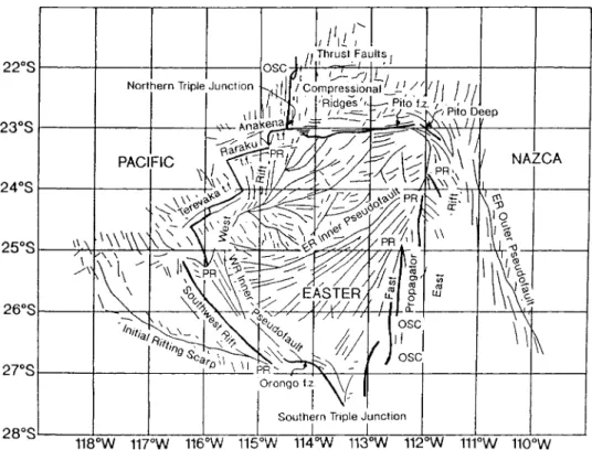 Figure 2. Simplified tectonic interpretation of Easter microplate based on GLORIA sidescan sonar data.