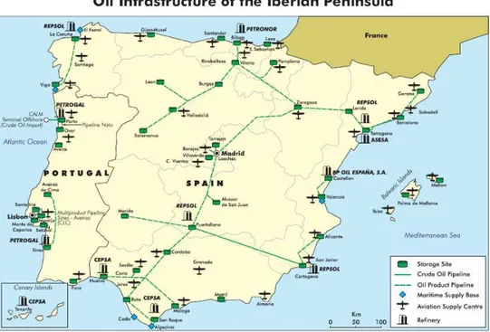 Figura 8: Infraestruturas de Petróleo da Península Ibérica (2012) 