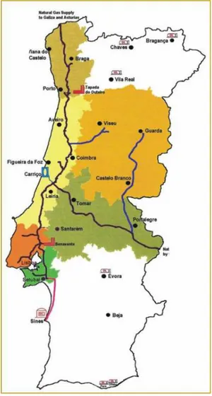Figura 11: Traçado dos gasodutos em Portugal 