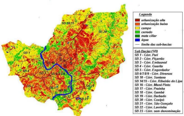 Figura 3 - Classes de Ocupação Correspondente à Bacia do Rio Cuiabá - Perímetro       Urbano das Cidades de Cuiabá e Várzea Grande – Mato Grosso