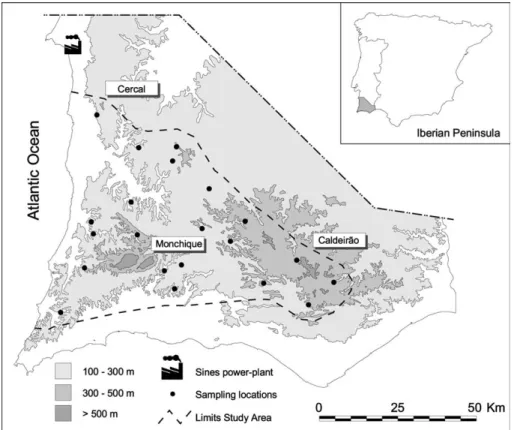 Fig. 1. Locations in Southwest Portugal where feather samples of Bonelli’s eagles and their main avian prey were collected for the analysis of Hg contamination (1992–2001)