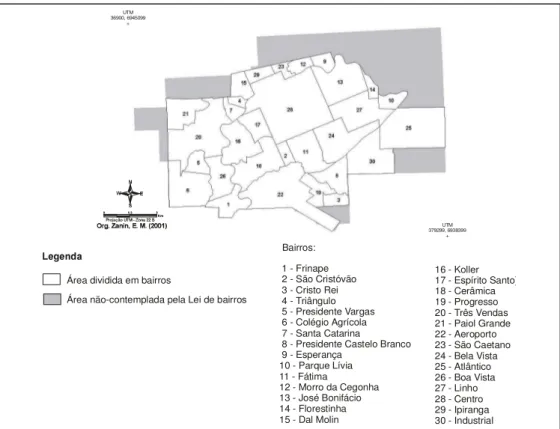 Figura  16  -  Localização  dos  bairros  e  da  área  não-complementada  pela  lei  de bairro – Erechim, RS ❙❚❱❲❳❩❬❭❪❫❴❵❛❜❫❝❞❡❢❤❫✐❥❦❦❧♠♥♦qst✈✇①②③④③⑤⑥✇⑦✇⑨⑩❶❶❷❸ 379299, 6938399UTM+UTM36900, 6945099+❹❺❻❺❽❿➀