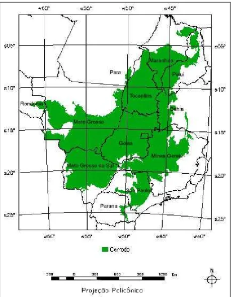 Figura 1.4 – Área de estudo com extensão de 2.200.000 km 2 . Fonte: PEREIRA JR. (1992) e FRANÇA (2000).
