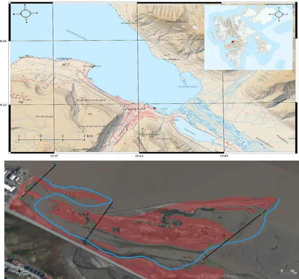 Figure II-1 Geographic location of the studied tidal flat, red dot = studied location (Upper map)