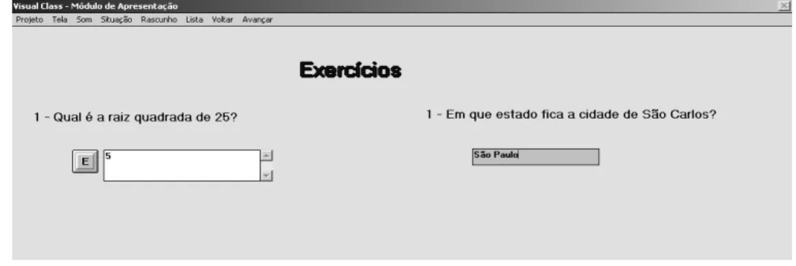 Figura 5 - Apresentação dos exercícios criados no Visual Class 
