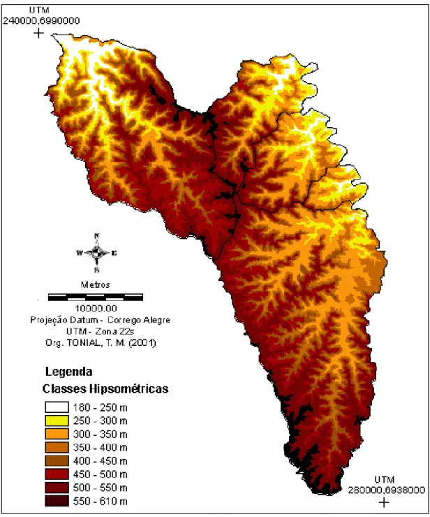 Figura 6: Mapa de hipsometria da paisagem da região Noroeste do Estado do Rio Grande do  Sul