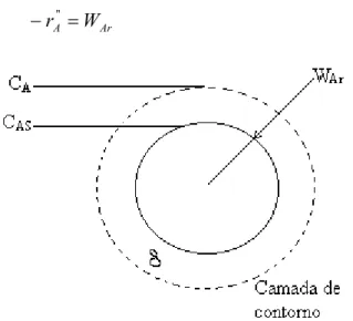 Figura 3.7: Difusão através do filme estagnado em volta da partícula catalítica. 