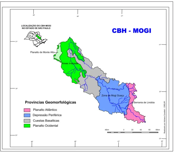 FIGURA 5.4 - Mapa geomorfológicos da bacia hidrogrográfica do rio Mogi-Guaçu. 