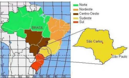 Figura 3.1: Mapa de localização da cidade de São Carlos  Fonte: Adaptado de MAPA–BRASIL, 2002