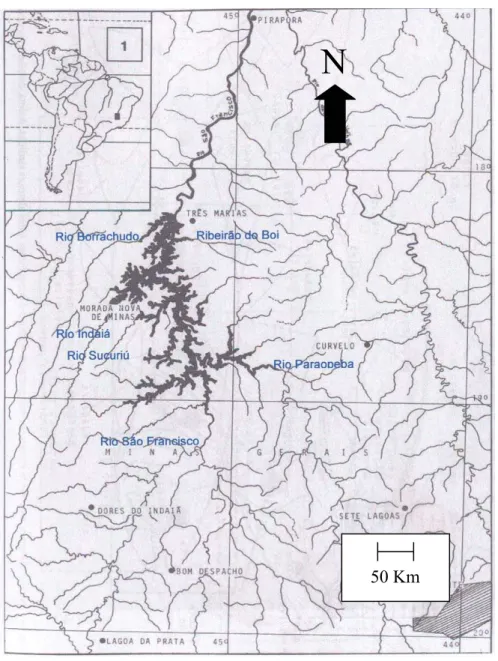 Figura 1 - Localização geográfica da Represa de Três Marias - MG (retirado  de Britskii et al., 1988) 