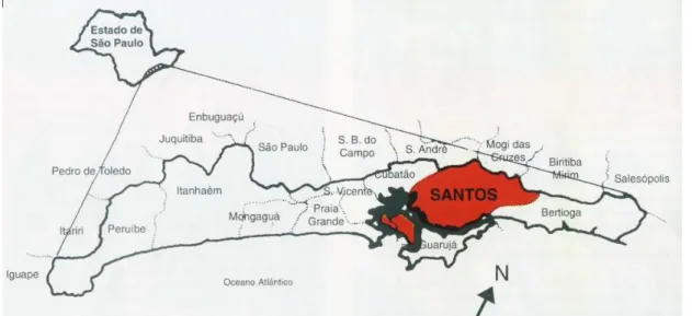 Figura 01 - Localização do Município de Santos e Baixada Santista no Estado de São Paulo