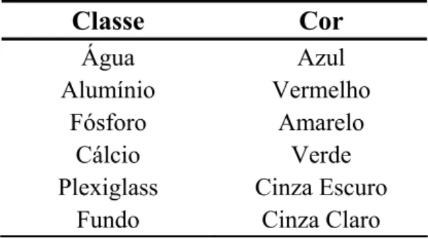 TABELA 5.2 – Cores associadas às classes nas imagens temáticas  Classe Cor 