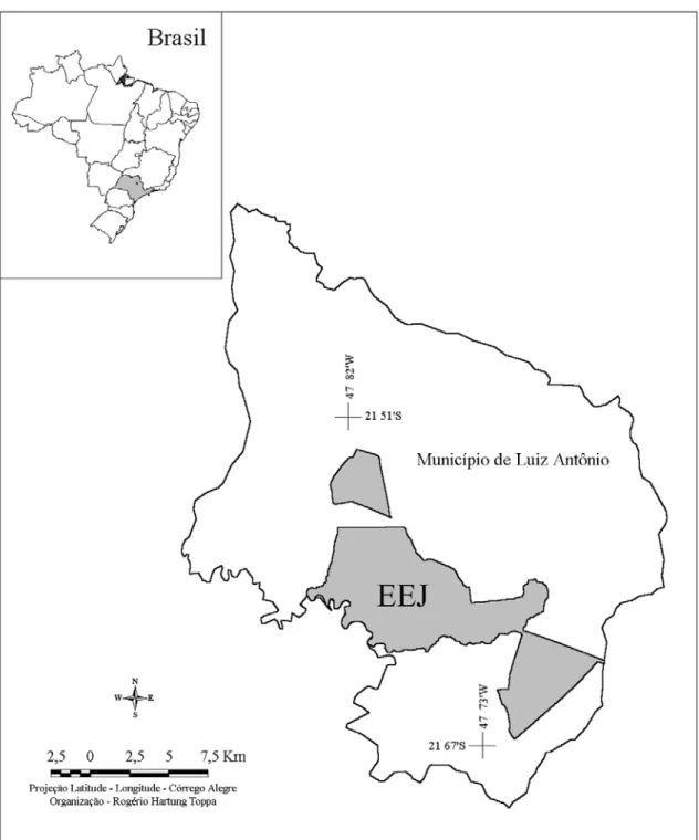 Figura 1 - Localização da Estação Ecológica de Jataí (EEJ), Luiz Antônio, São Paulo. 