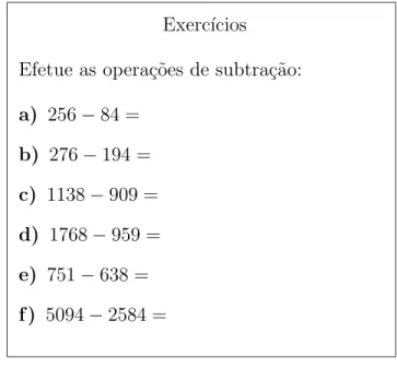 Figura 10: Exerc´ıcios de subtra¸c˜ao.