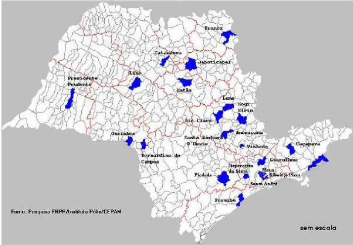 Figura 1- Identificação dos municípios que desenvolveram o OP na gestão  1997-2000 