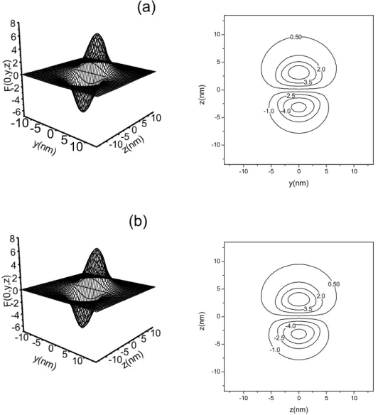 Figura 2-5: Função de onda do primeiro estado excitado do ponto quântico esférico de raio a = 4, 5 nm: (a) resultado analítico; (b) resultado numérico.