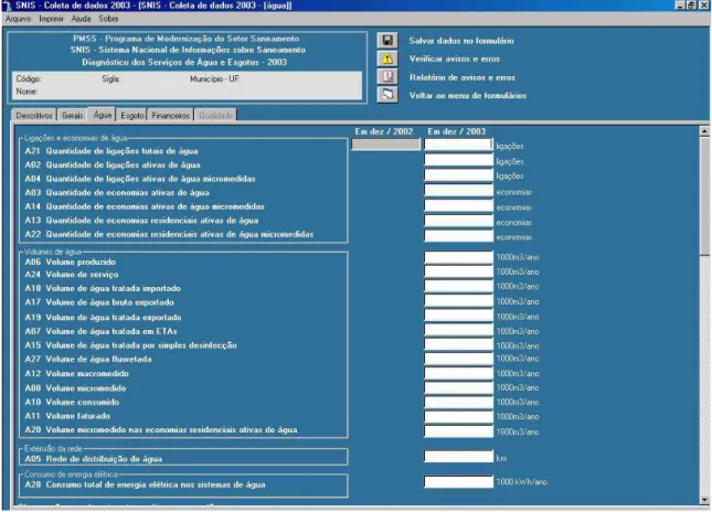 Figura 2.1 - Aparência do programa de coleta de dados utilizado pelo SNIS (SNIS, 2004)