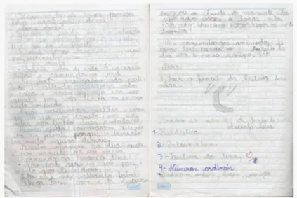 Figura 4. Escrita coletiva da história construindo um novo final  Fonte: Captura da imagem do caderno de um estudante.