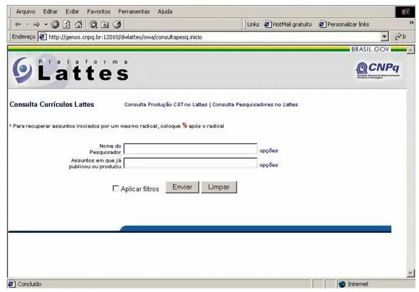 Figura 3 – Consulta ao Currículo Lattes dos pesquisadores na Plataforma Lattes 