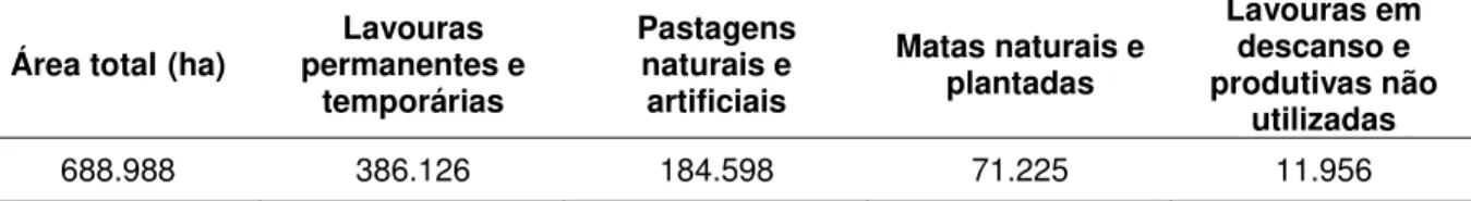 Tabela 1:  Áreas ocupadas (ha) por cultivo agrícola no município de Araraquara, SP  em 1995