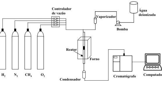 Figura 3.1: Esquema da linha de reação utilizada para testes catalíticos. 