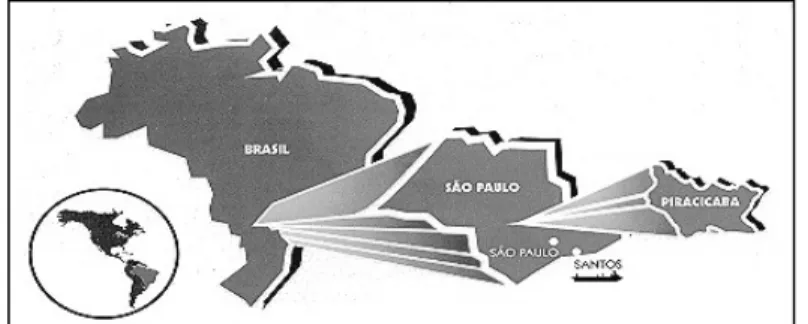 Figura 1 - Localização do município em relação ao estado e ao país                   Fonte: Projeto Piracicaba 2010: Realizando o Futuro 