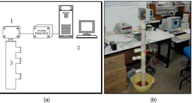 FIGURA 4.19. a) Esquema de montagem para a avaliação da sonda em laboratório. 