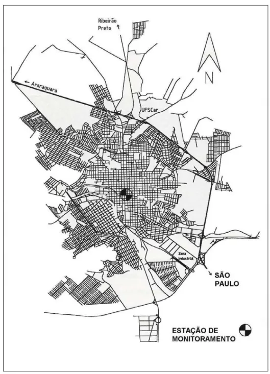Figura 4.2: Mapa do município de São Carlos destacando a localização da  estação de coleta