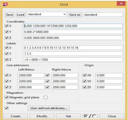 Figure 21: Grid values for Bridge  ( Structures, Tekla.) 