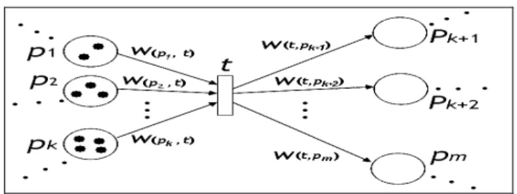FIGURA 3.1 Esquema genérico de um trecho de uma PN para  exemplificar a Regra de disparo de transição