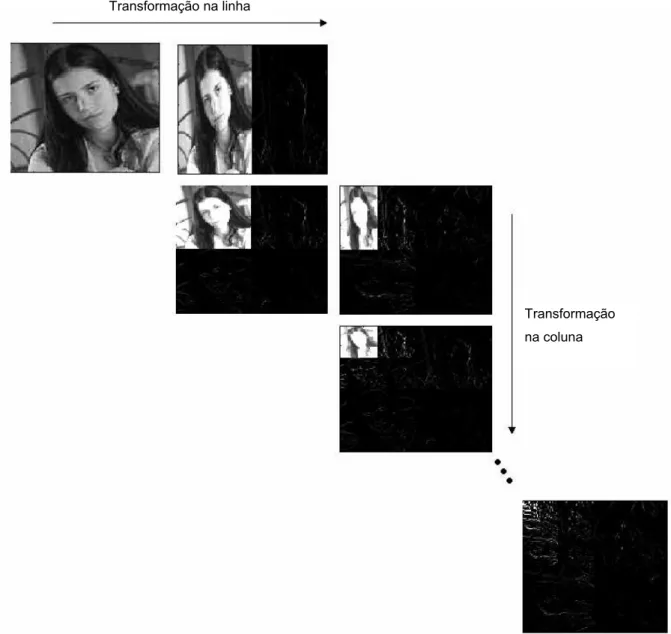 FIGURA 2.7 – Decomposição Não-Padrão de uma imagem utilizando Wavelets. (Lima, 2004, p.36) Transformação na linha 
