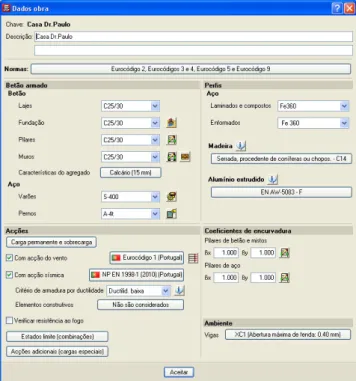 Figura 15 - Menu de dados da obra, retirado do software Cypecad. 